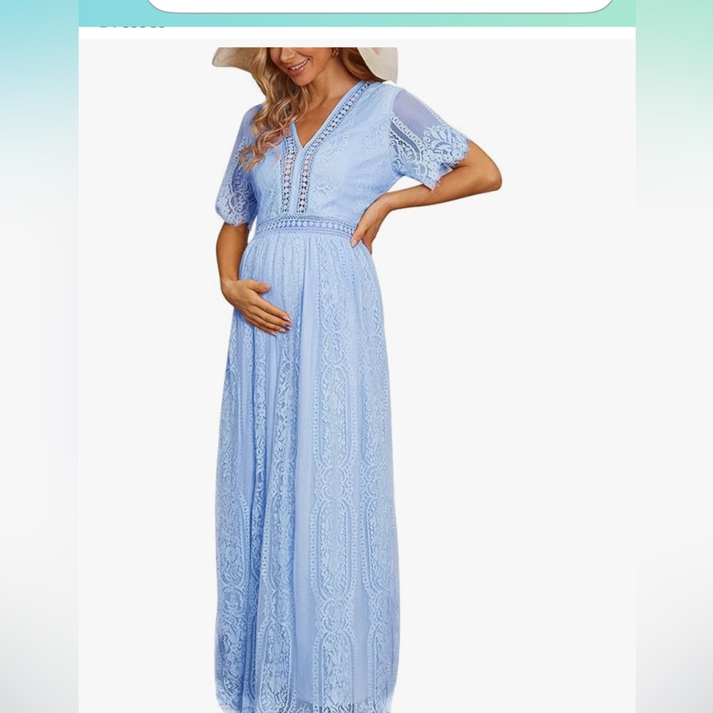 Maternity Light Blue Lace Dress with Intricate Detailing